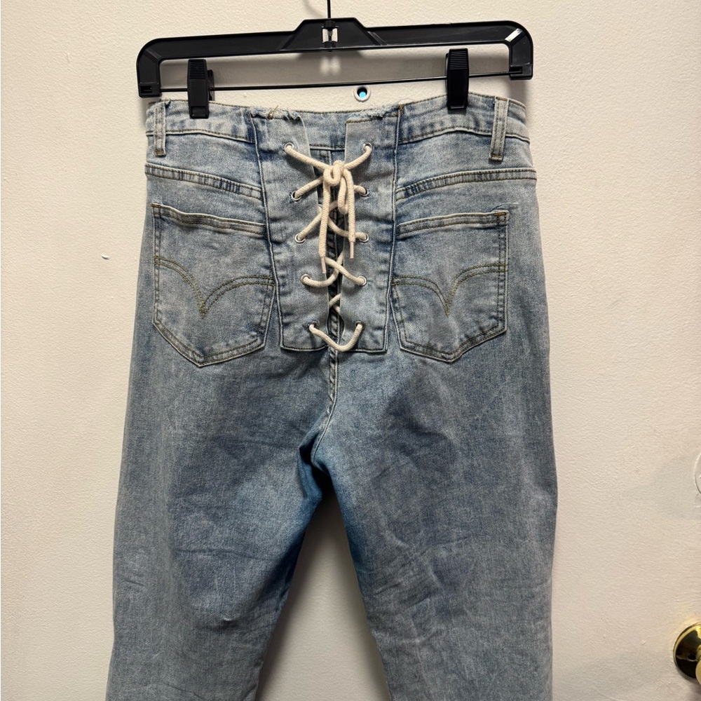 Women's Light Blue Lace-Up Jeans